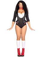 Body costume, buttons, 3/4 length sleeves, bow tie